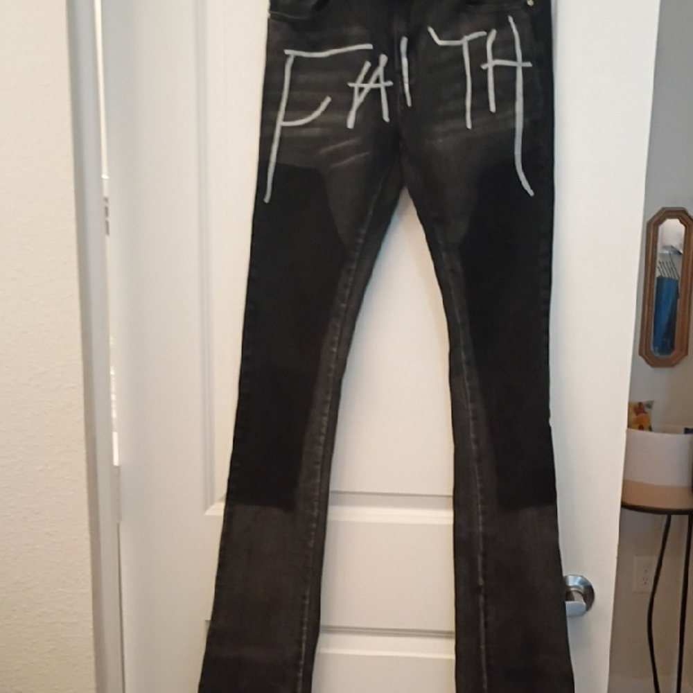 Stylish Black Flare Jeans with White Detail